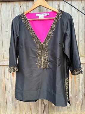 NWOT Gretchen Scott Hand Beaded Black Satin Tunic